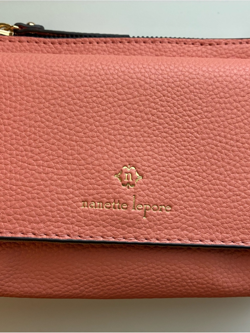 Nanette Lepore Coral Pebbled Leather Crossbody with Gold Logo